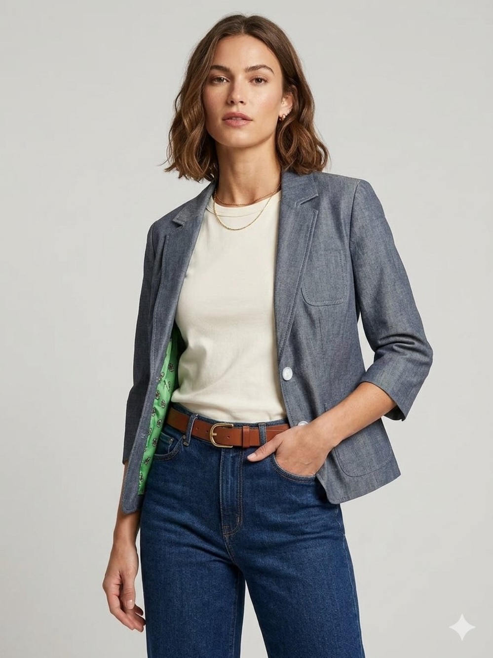 Tommy Hilfiger Women’s Size 6 Chambray Blazer Dog Print Lining